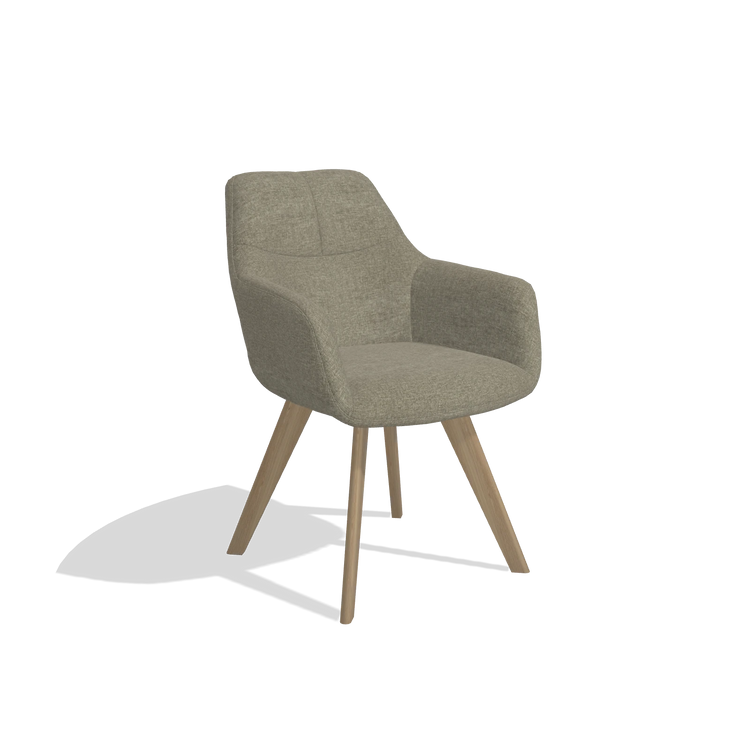 Esszimmerstuhl mit Armlehnen Basil 6624 in Stoff Guard 193 (Taupe), Beine in Natur, Schrägansicht