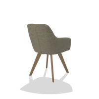 Esszimmerstuhl mit Armlehnen Basil 6624 in Stoff Guard 193 (Taupe), Beine in Natur, Schrägansicht von hinten