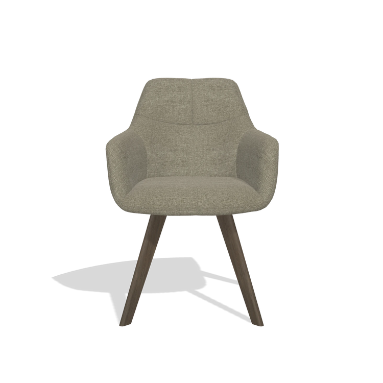 Esszimmerstuhl mit Armlehnen Basil 6624 in Stoff Guard 193 (Taupe), Beine in Nussbaum, Vorderansicht