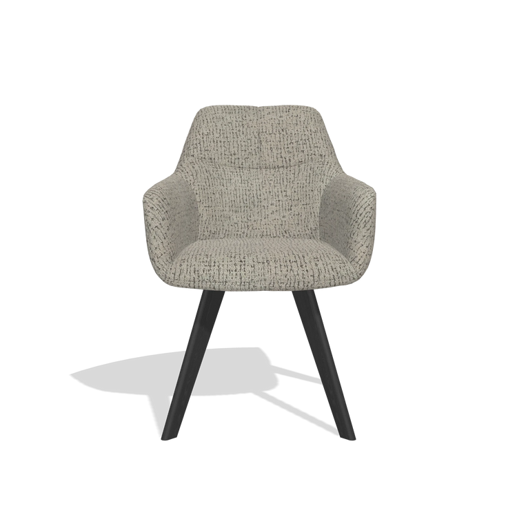 Silla de comedor con reposabrazos Basil 6624 en tela Horta 01 (gris), patas en negro, vista frontal