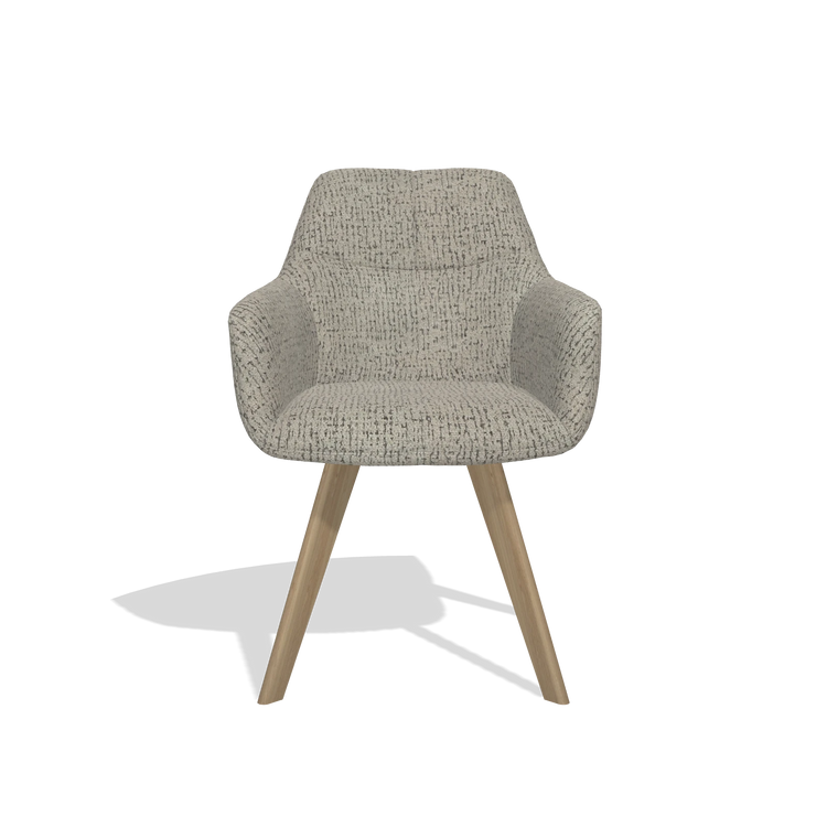 Silla de comedor con reposabrazos Basil 6624 en tela Horta 01 (gris), patas en natural, vista frontal