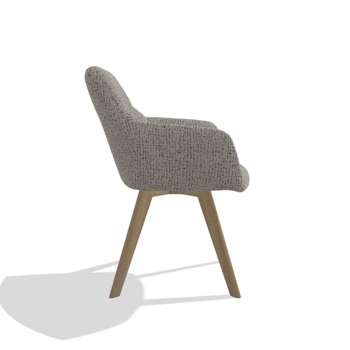 Silla de comedor con reposabrazos Basil 6624 en tela Horta 01 (gris), patas en natural, vista lateral