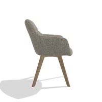Silla de comedor con reposabrazos Basil 6624 en tela Horta 01 (gris), patas en natural, vista lateral