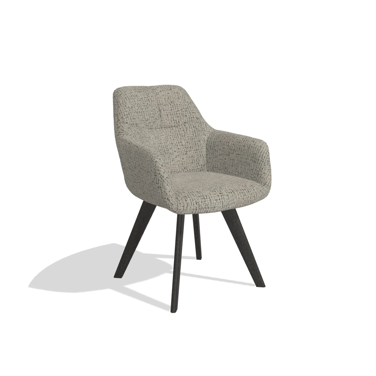 Silla de comedor con reposabrazos Basil 6624 en tela Horta 01 (gris), patas en tabaco, vista en ángulo