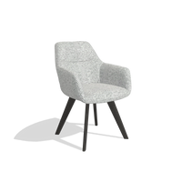 Dining Chair with Armrests Basil 6624 in Horta 101 fabric (light grey), tobacco legs, angled view