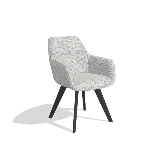 Dining Chair with Armrests Basil 6624 in Horta 101 fabric (light grey), tobacco legs, angled view