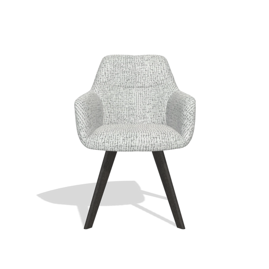 Dining Chair with Armrests Basil 6624 in Horta 101 fabric (light grey), tobacco legs, front view