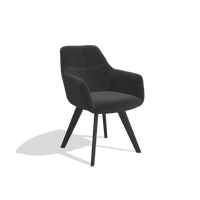 Chaise de salle à manger avec accoudoirs Basil 6624 en Cuir A804 (noir), pieds en noir, vue de trois-quarts