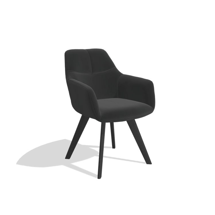 Chaise de salle à manger avec accoudoirs Basil 6624 en Cuir A804 (noir), pieds en noir, vue de trois-quarts