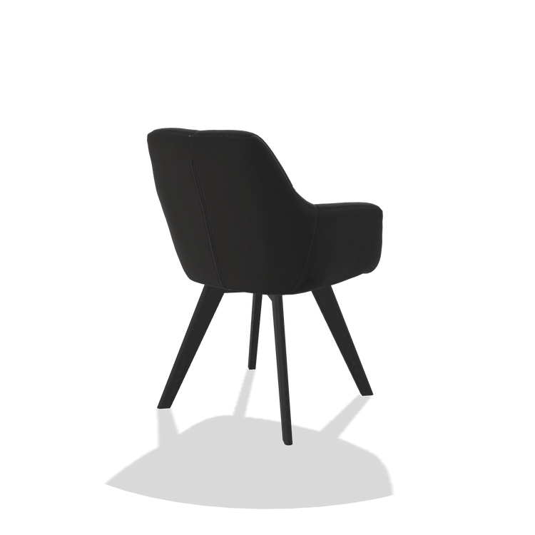 Chaise de salle à manger avec accoudoirs Basil 6624 en Cuir A804 (noir), pieds en noir, vue de trois-quarts arrière