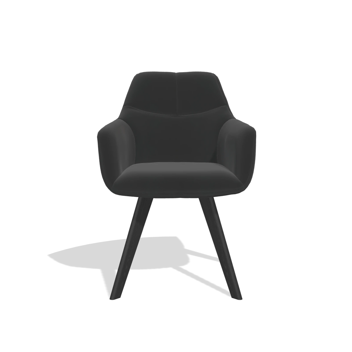 Chaise de salle à manger avec accoudoirs Basil 6624 en Cuir A804 (noir), pieds en noir, vue de face