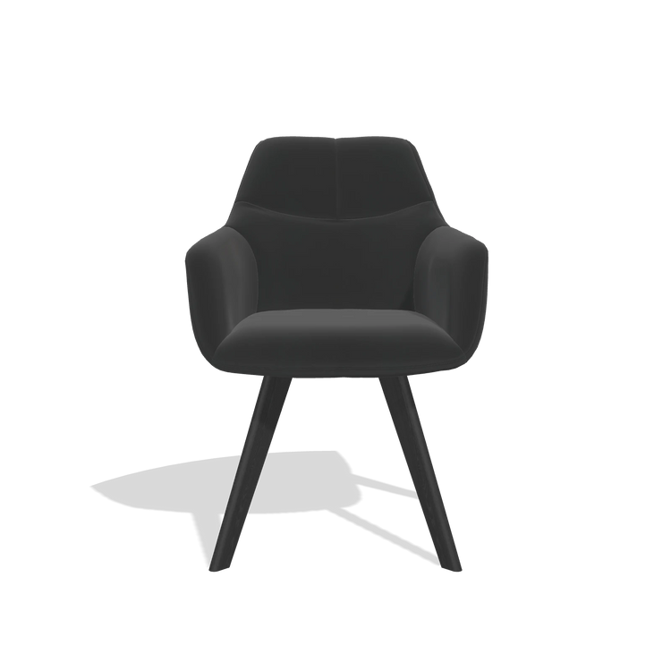 Chaise de salle à manger avec accoudoirs Basil 6624 en Cuir A804 (noir), pieds en noir, vue de face