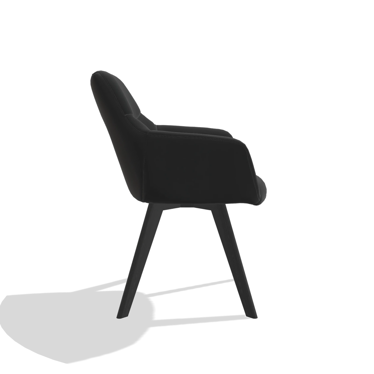 Chaise de salle à manger avec accoudoirs Basil 6624 en Cuir A804 (noir), pieds en noir, vue de profil