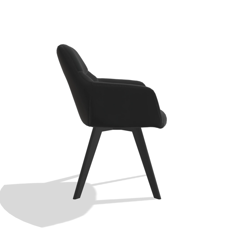 Chaise de salle à manger avec accoudoirs Basil 6624 en Cuir A804 (noir), pieds en noir, vue de profil