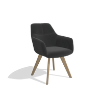 Chaise de salle à manger avec accoudoirs Basil 6624 en Cuir A804 (noir), pieds en naturel, vue de trois-quarts
