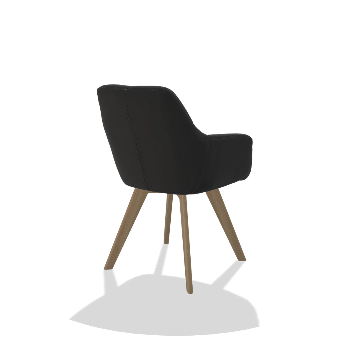 Chaise de salle à manger avec accoudoirs Basil 6624 en Cuir A804 (noir), pieds en naturel, vue de trois-quarts arrière