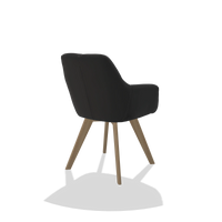 Chaise de salle à manger avec accoudoirs Basil 6624 en Cuir A804 (noir), pieds en naturel, vue de trois-quarts arrière