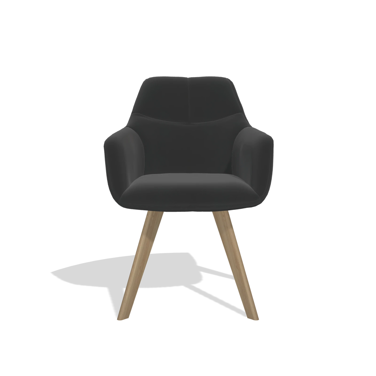 Chaise de salle à manger avec accoudoirs Basil 6624 en Cuir A804 (noir), pieds en naturel, vue de face