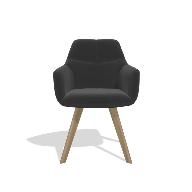 Chaise de salle à manger avec accoudoirs Basil 6624 en Cuir A804 (noir), pieds en naturel, vue de face