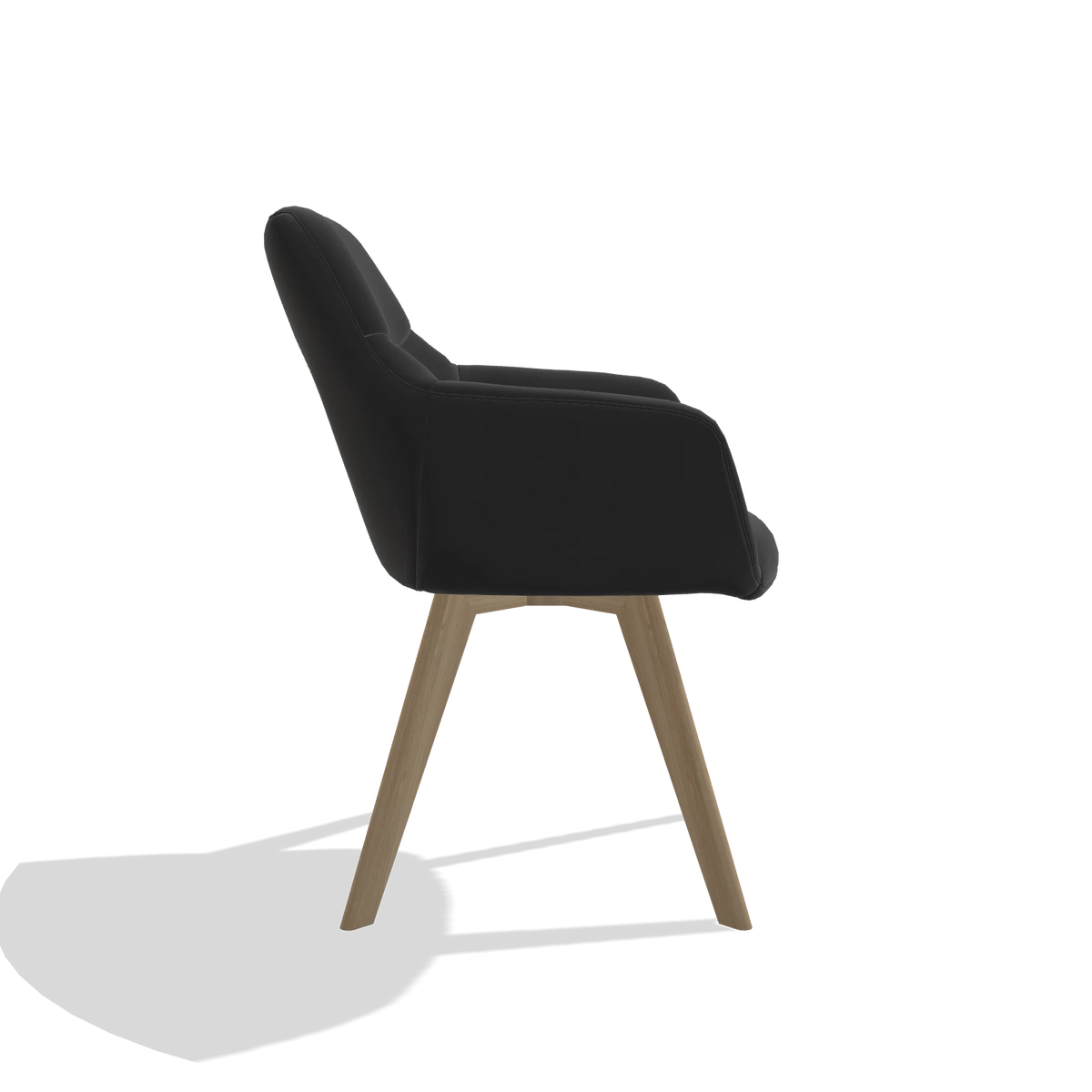 Chaise de salle à manger avec accoudoirs Basil 6624 en Cuir A804 (noir), pieds en naturel, vue de profil