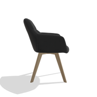 Chaise de salle à manger avec accoudoirs Basil 6624 en Cuir A804 (noir), pieds en naturel, vue de profil