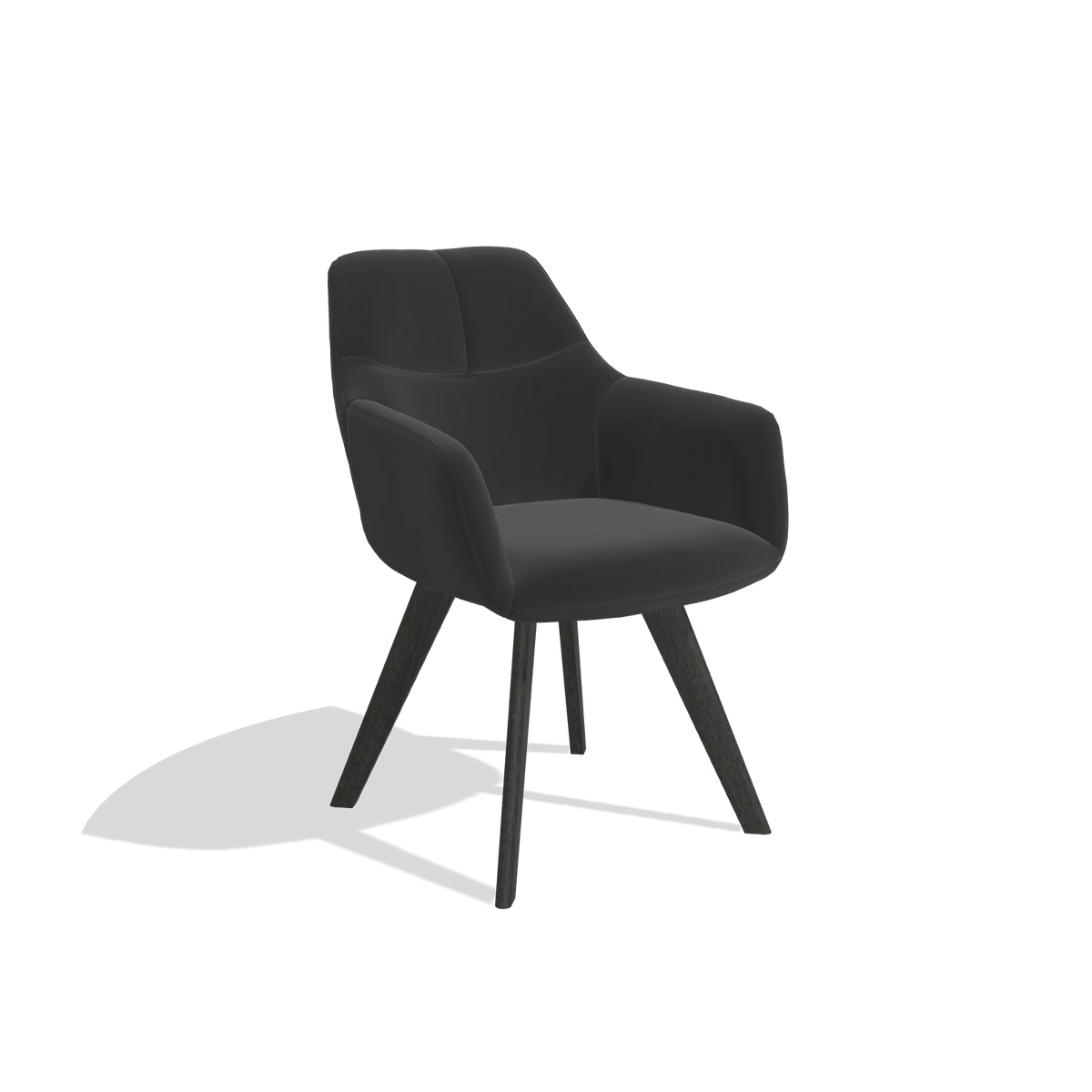 Chaise de salle à manger avec accoudoirs Basil 6624 en Cuir A804 (noir), pieds en tabac, vue de trois-quarts