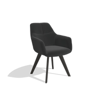 Chaise de salle à manger avec accoudoirs Basil 6624 en Cuir A804 (noir), pieds en tabac, vue de trois-quarts