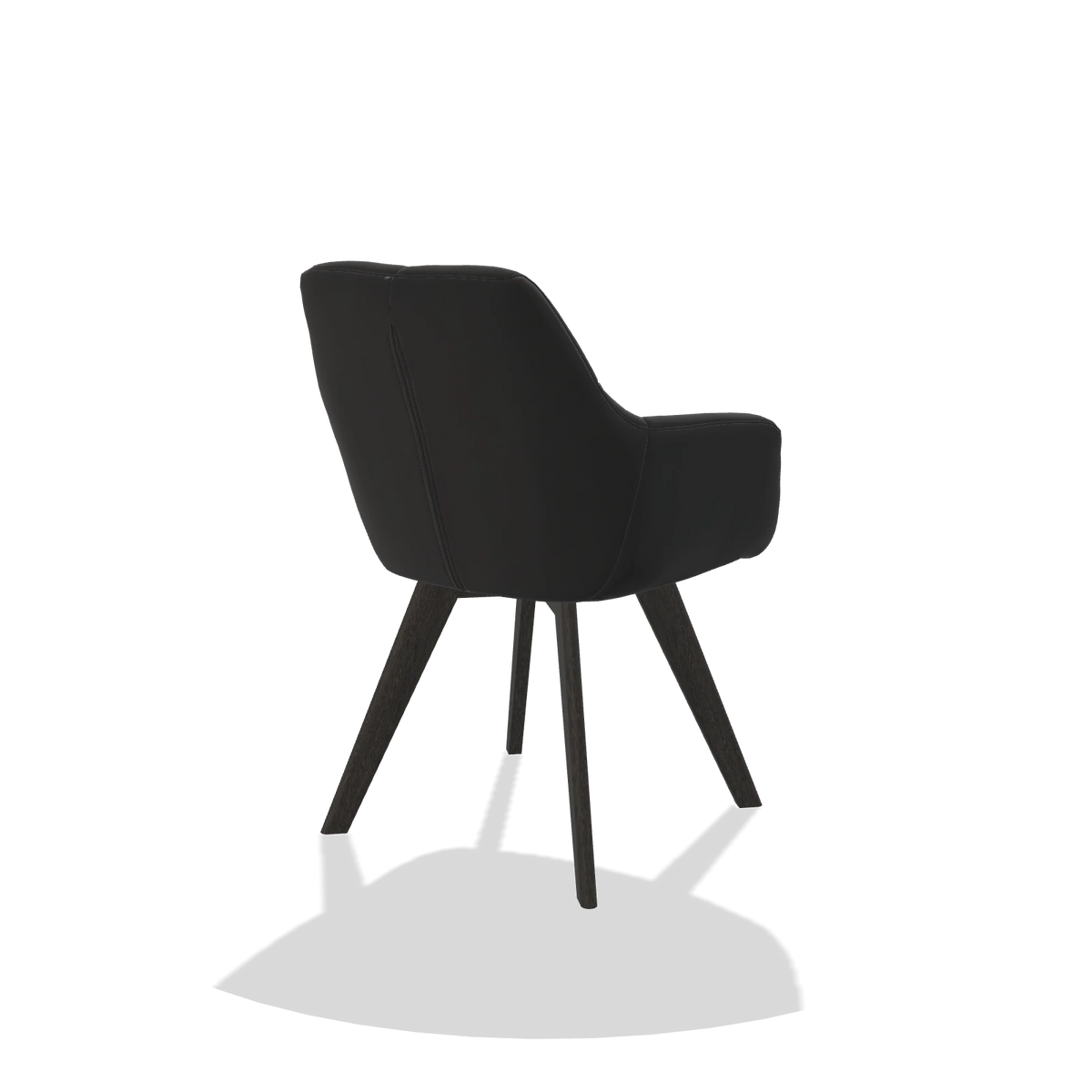 Chaise de salle à manger avec accoudoirs Basil 6624 en Cuir A804 (noir), pieds en tabac, vue de trois-quarts arrière