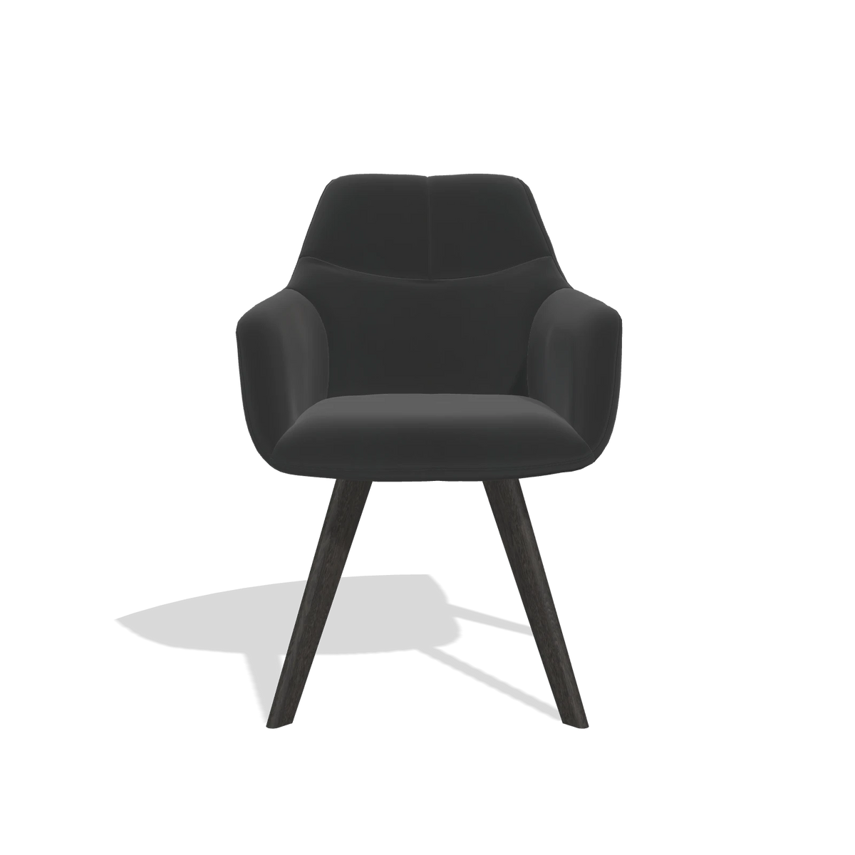 Chaise de salle à manger avec accoudoirs Basil 6624 en Cuir A804 (noir), pieds en tabac, vue de face