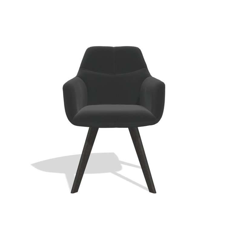 Chaise de salle à manger avec accoudoirs Basil 6624 en Cuir A804 (noir), pieds en tabac, vue de face