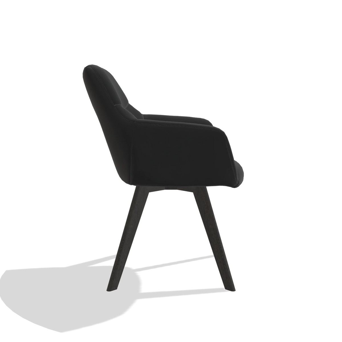 Chaise de salle à manger avec accoudoirs Basil 6624 en Cuir A804 (noir), pieds en tabac, vue de profil