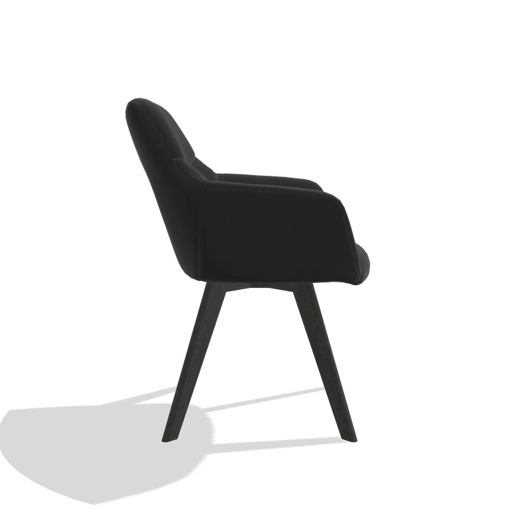 Chaise de salle à manger avec accoudoirs Basil 6624 en Cuir A804 (noir), pieds en tabac, vue de profil