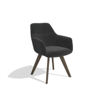Chaise de salle à manger avec accoudoirs Basil 6624 en Cuir A804 (noir), pieds en noyer, vue de trois-quarts