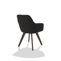 Chaise de salle à manger avec accoudoirs Basil 6624 en Cuir A804 (noir), pieds en noyer, vue de trois-quarts arrière