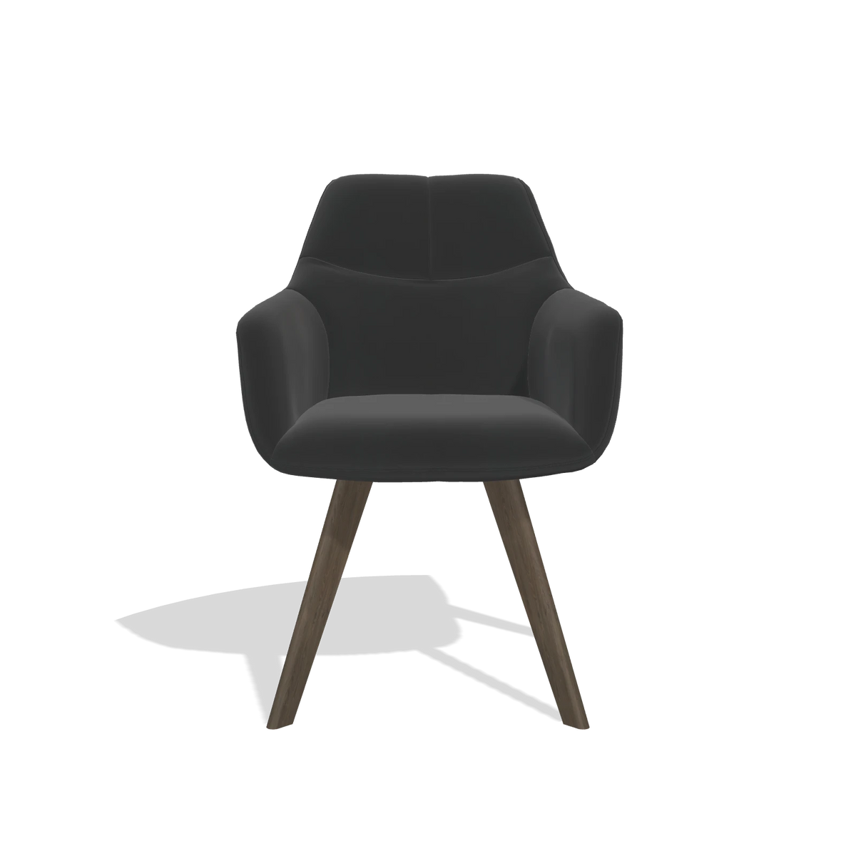 Chaise de salle à manger avec accoudoirs Basil 6624 en Cuir A804 (noir), pieds en noyer, vue de face