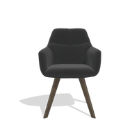 Chaise de salle à manger avec accoudoirs Basil 6624 en Cuir A804 (noir), pieds en noyer, vue de face