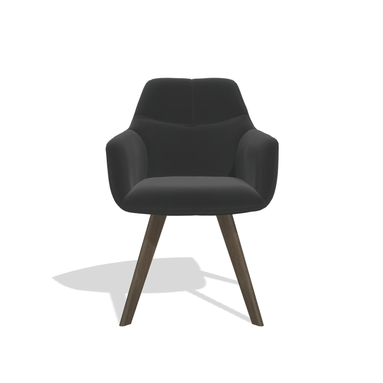 Chaise de salle à manger avec accoudoirs Basil 6624 en Cuir A804 (noir), pieds en noyer, vue de face