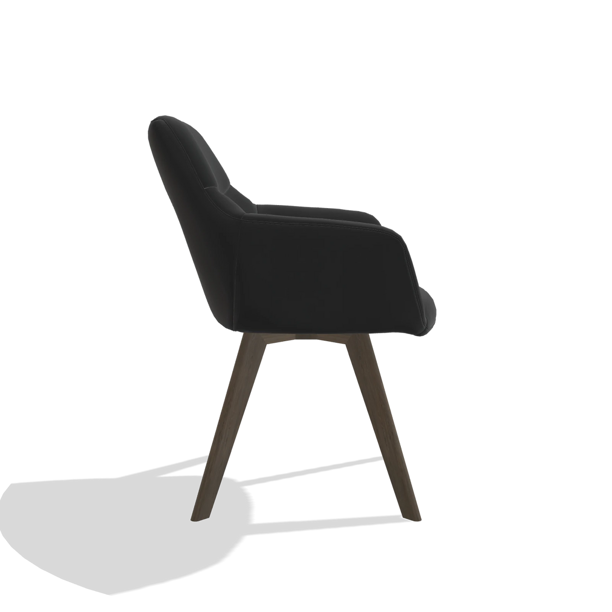Chaise de salle à manger avec accoudoirs Basil 6624 en Cuir A804 (noir), pieds en noyer, vue de profil