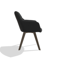 Chaise de salle à manger avec accoudoirs Basil 6624 en Cuir A804 (noir), pieds en noyer, vue de profil