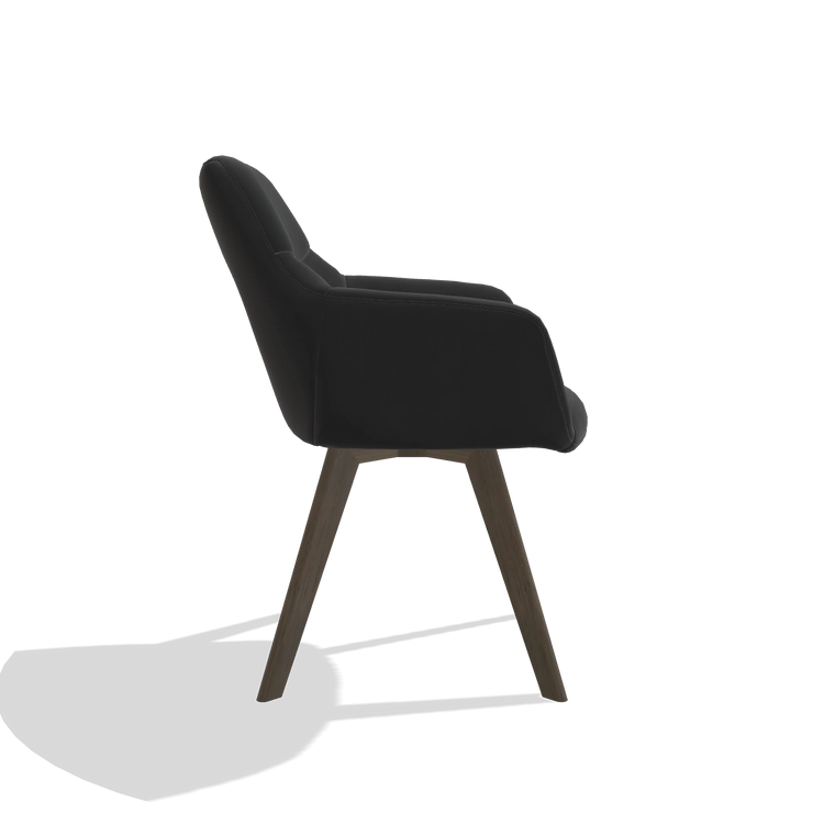 Chaise de salle à manger avec accoudoirs Basil 6624 en Cuir A804 (noir), pieds en noyer, vue de profil