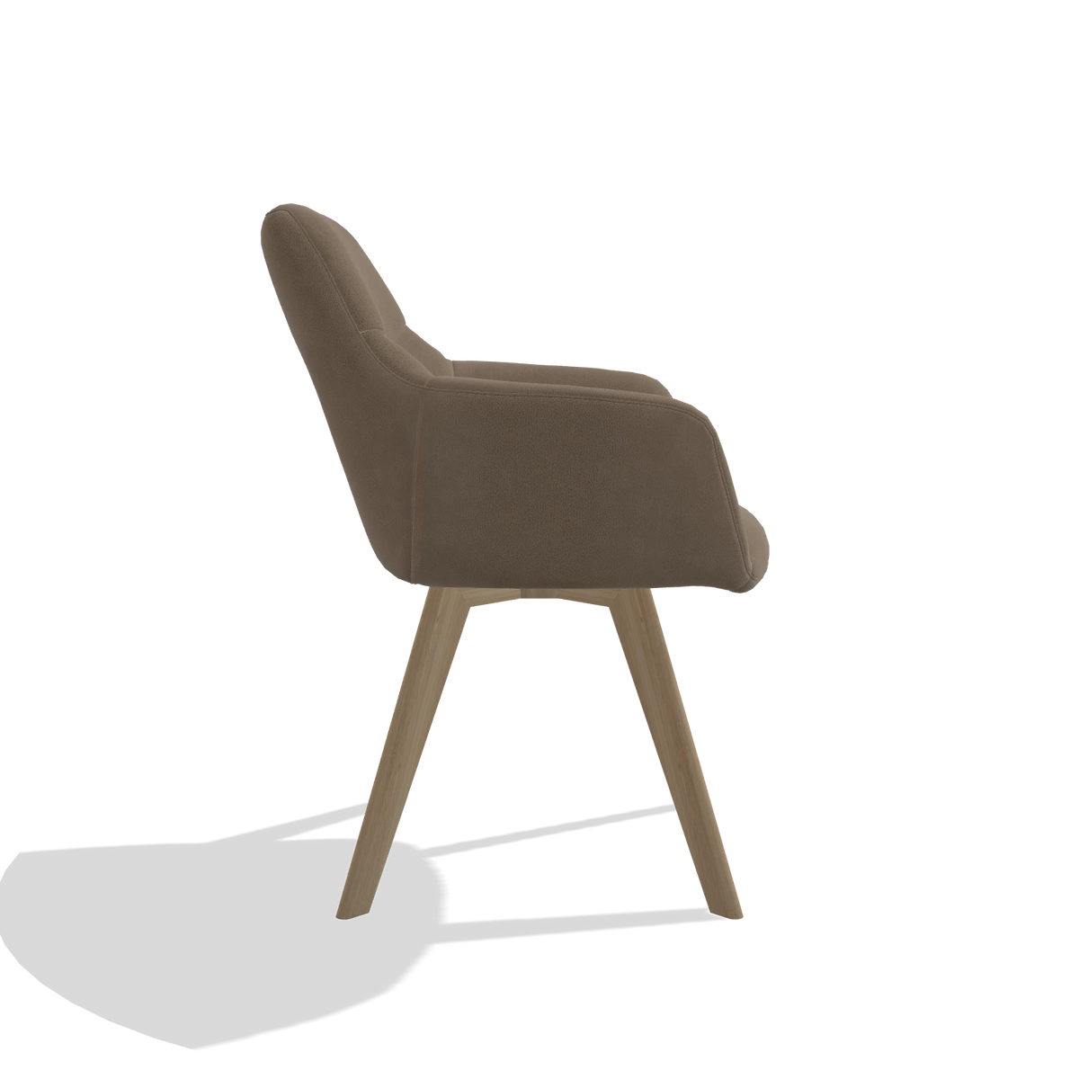 Dining Chair with Armrests Basil 6624 in Leather B402 (taupe), natural legs, side view