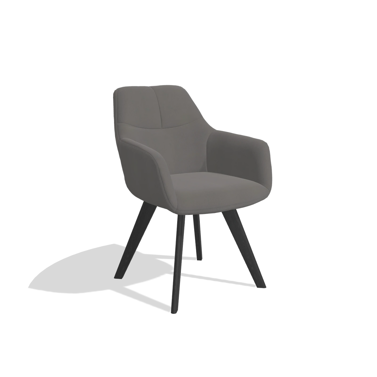 Dining Chair with Armrests Basil 6624 in Leather B584 (dark grey), black legs, angled view