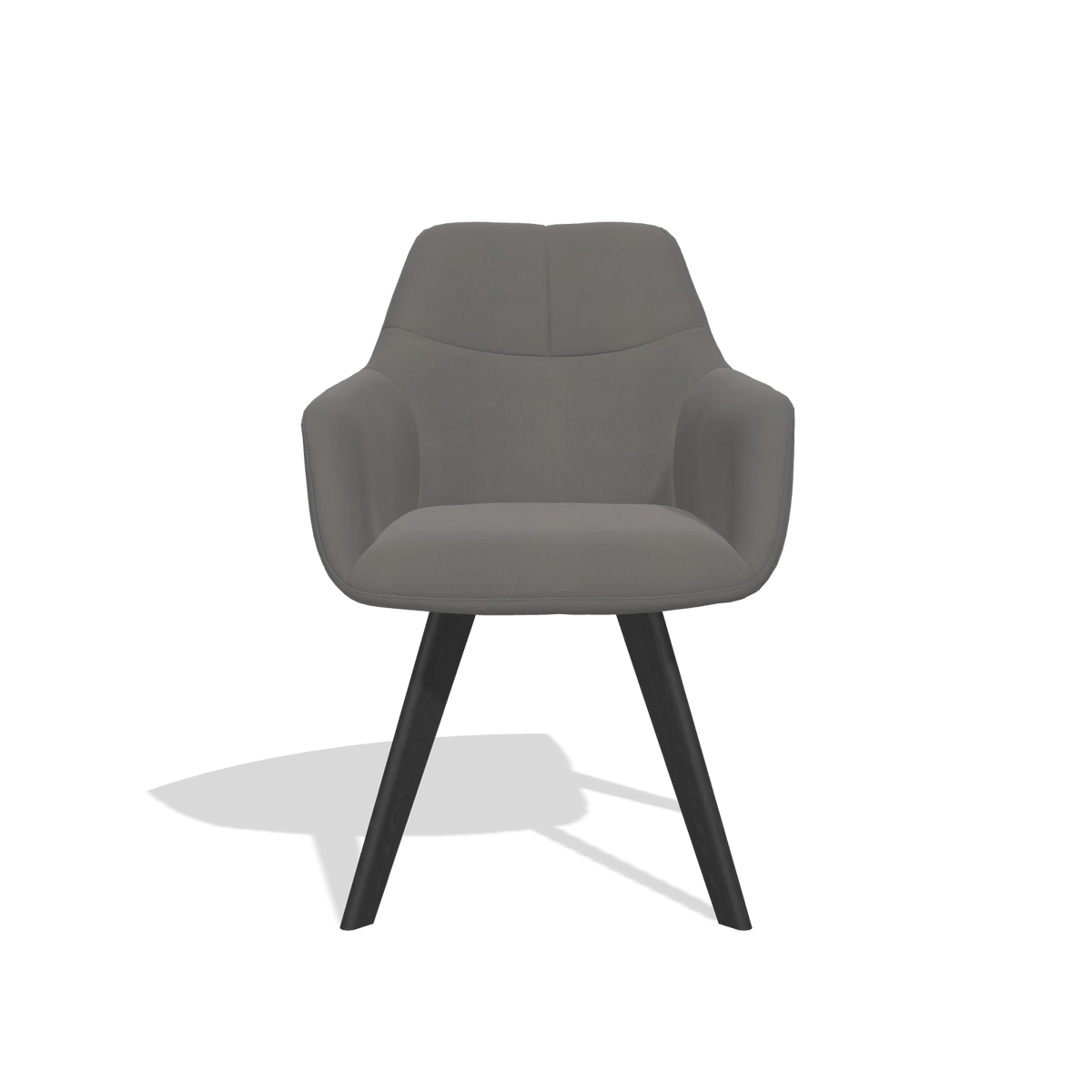 Dining Chair with Armrests Basil 6624 in Leather B584 (dark grey), black legs, front view