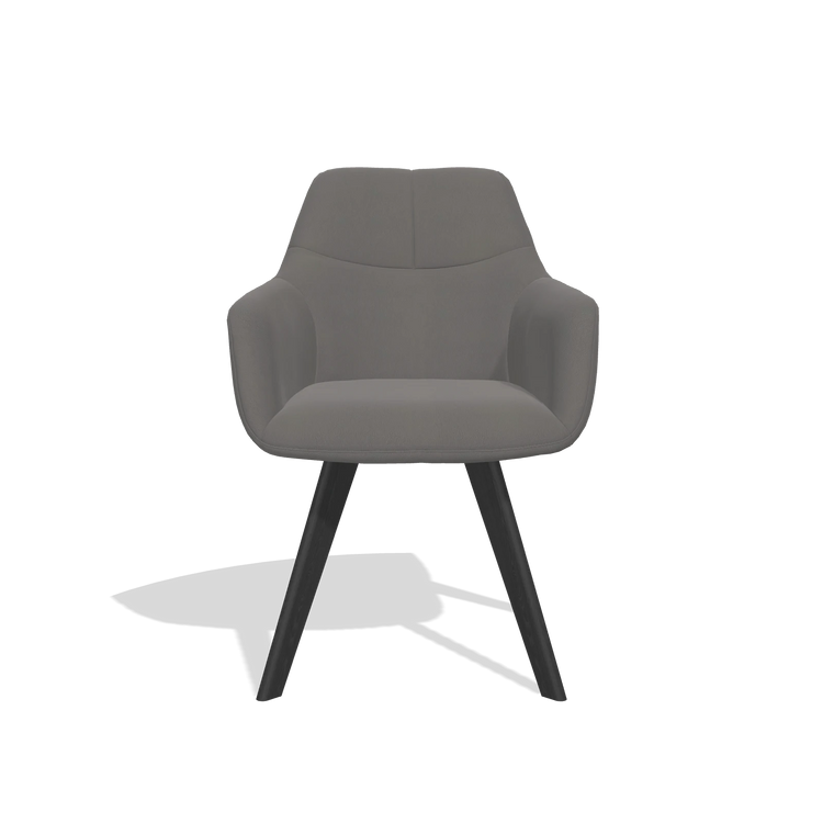 Dining Chair with Armrests Basil 6624 in Leather B584 (dark grey), black legs, front view