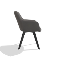 Dining Chair with Armrests Basil 6624 in Leather B584 (dark grey), black legs, side view