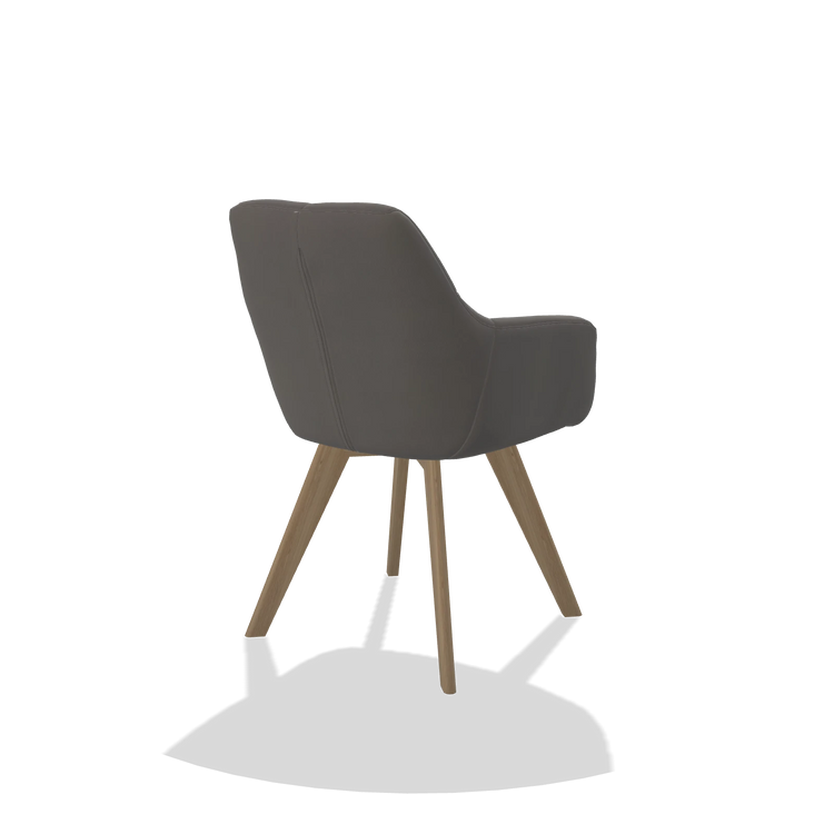 Dining Chair with Armrests Basil 6624 in Leather B584 (dark grey), natural legs, back angled view