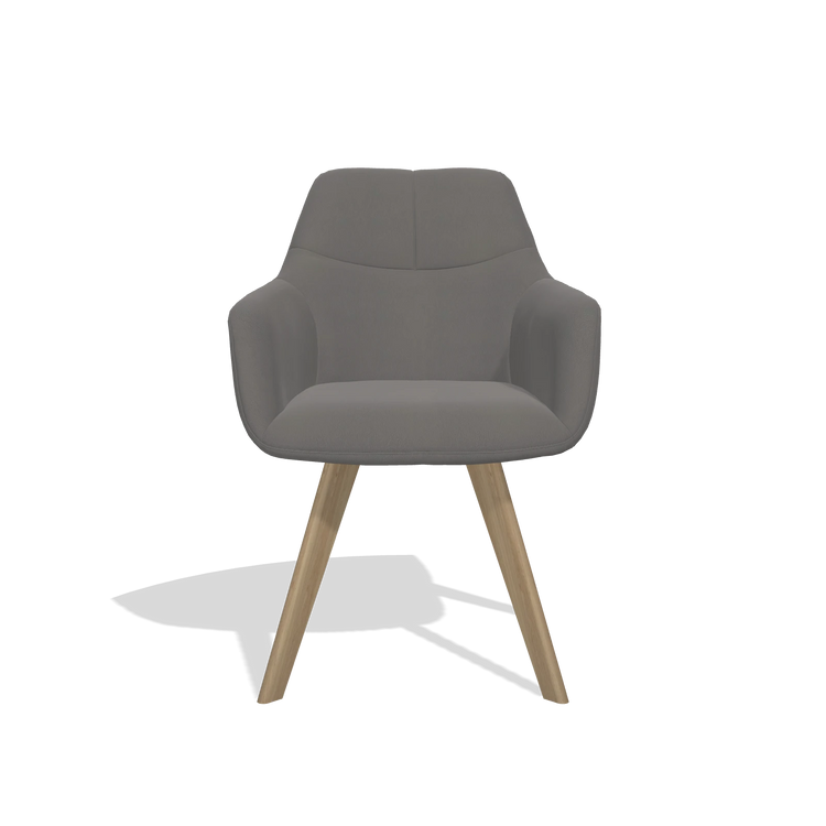 Dining Chair with Armrests Basil 6624 in Leather B584 (dark grey), natural legs, front view