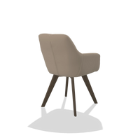 Dining Chair with Armrests Basil 6624 in Leather B911 (sand), walnut legs, back angled view