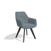 Sedia da pranzo con braccioli Basil 6624 in Pelle B963 (grigio), gambe in nero, vista angolata