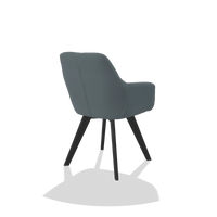 Sedia da pranzo con braccioli Basil 6624 in Pelle B963 (grigio), gambe in nero, vista posteriore angolata
